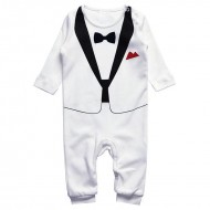 Baby - Printed Tuxedo Onesie - White