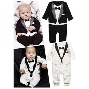 Baby - Printed Tuxedo Onesie - White